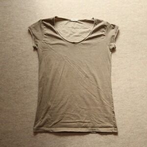 Tomato V-Neck Tee Small Minimalist Y2K Raw Edge Cap Sleeve Made in Korea